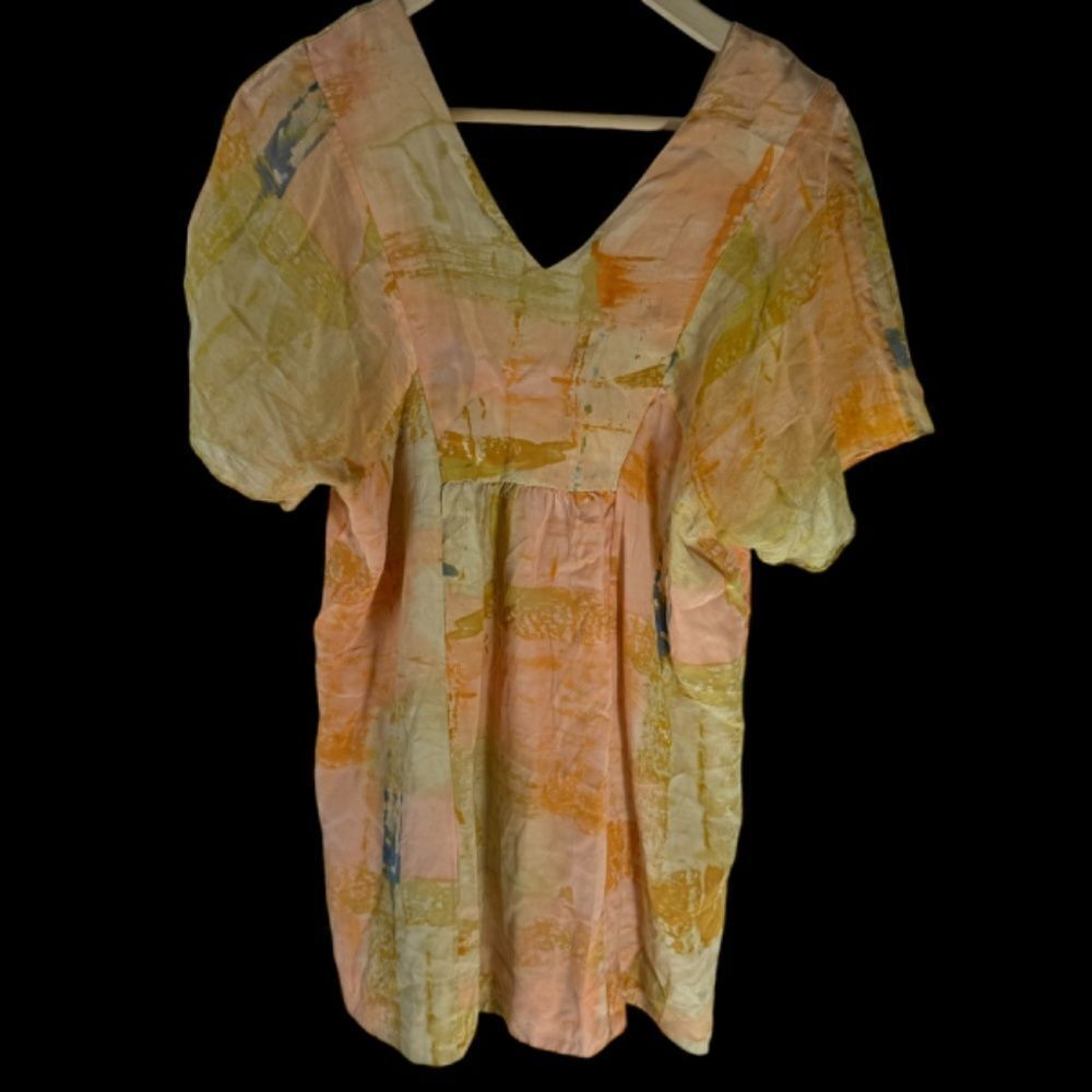 Anthropologie Maeve 100% Silk Ume Yellow Watercolor Tunic Dress Sz 4 View 3